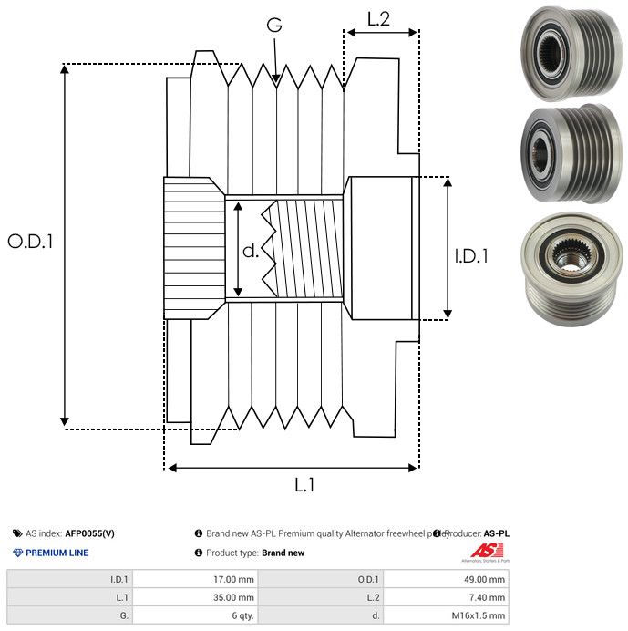 AS-PL AFP0055(V) Alternator Freewheel Clutch