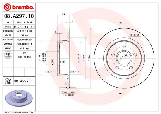 Гальмівний диск, Brembo 08.A297.11