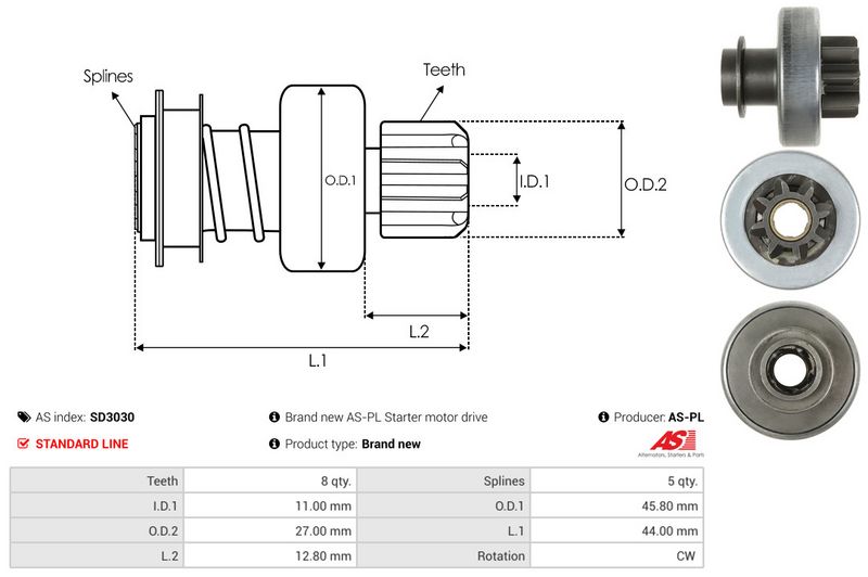 AS-PL SD3030 Freewheel Gear, starter
