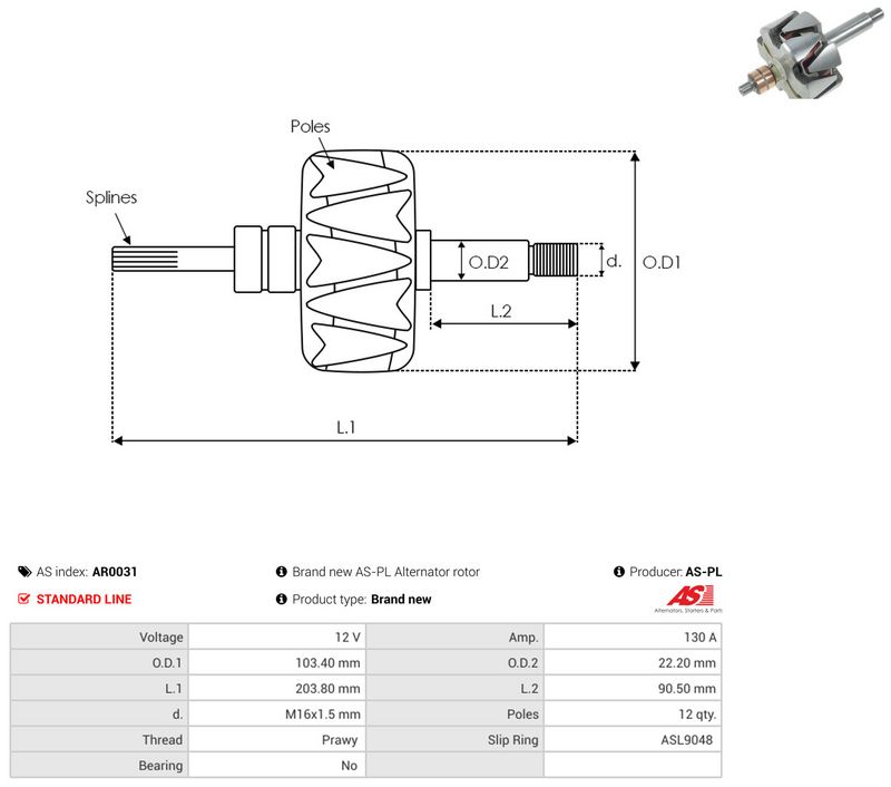 AS-PL AR0031 Rotor, alternator