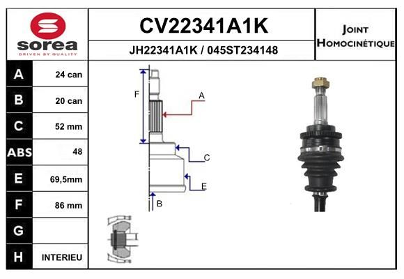 GELENKSATZ ANTRIEBSWELLE EAI CV22341A1K