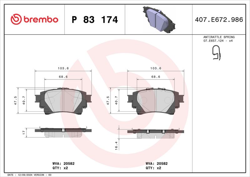 Piduriklotsi komplekt, ketaspidur, BREMBO P 83 174