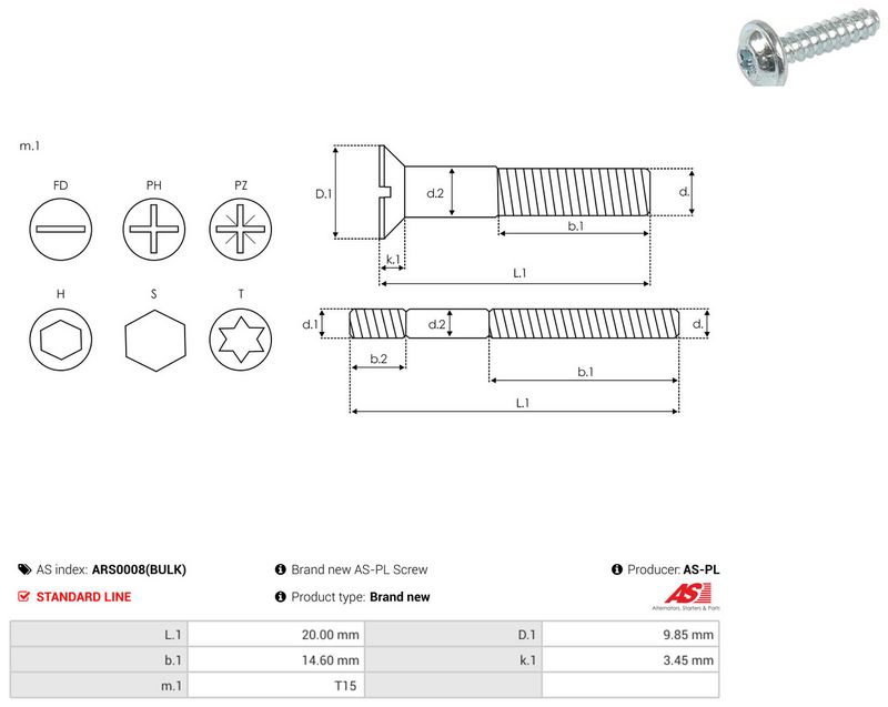AS-PL ARS0008(BULK) Repair Set, alternator