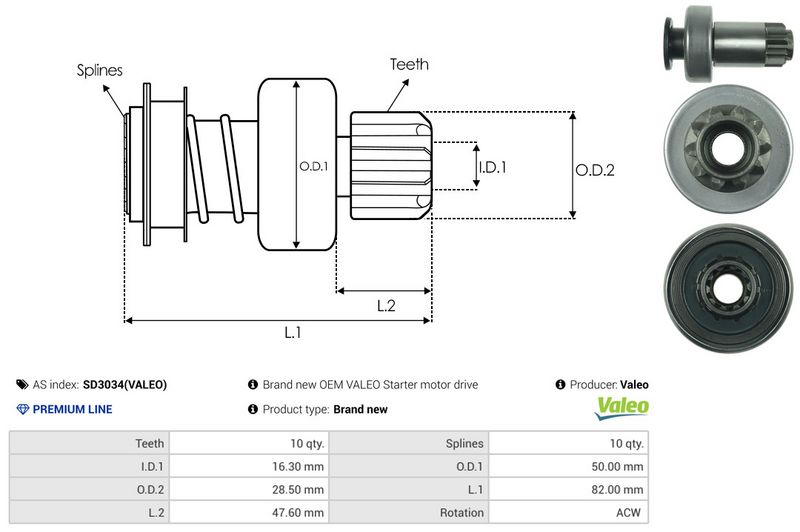 AS-PL SD3034(VALEO) Freewheel Gear, starter