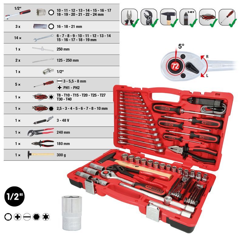 1/2" Universal verktygssats, 47-delars