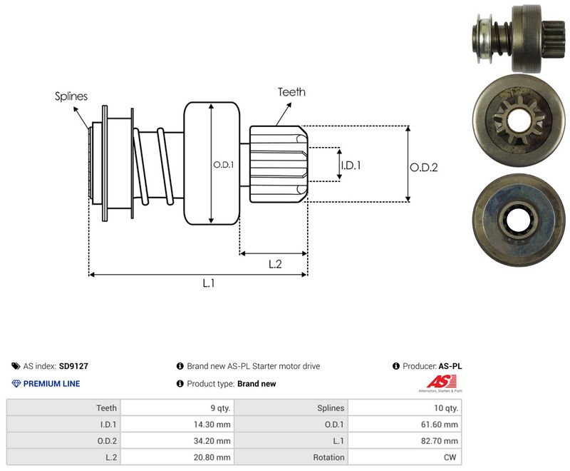 AS-PL SD9127 Freewheel Gear, starter