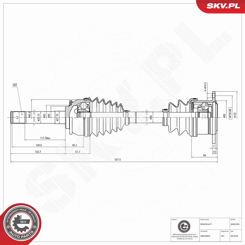 ESEN SKV 40SKV381 Drive Shaft