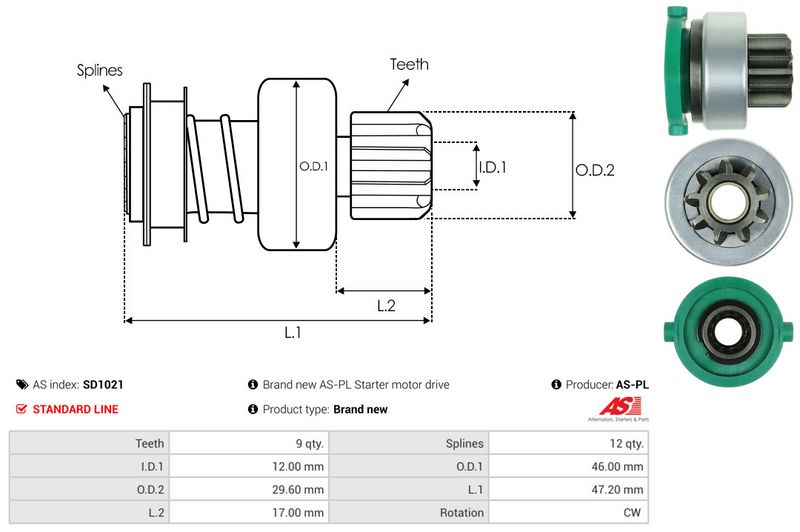 AS-PL SD1021 Freewheel Gear, starter