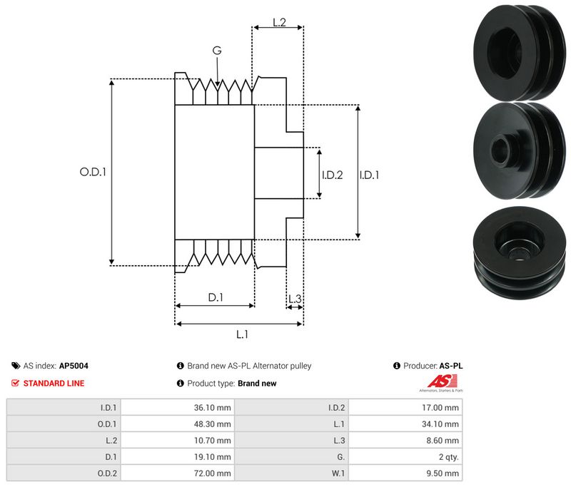 AS-PL AP5004 Belt Pulley, alternator