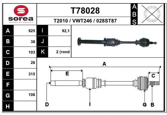 EAI hajtótengely T78028