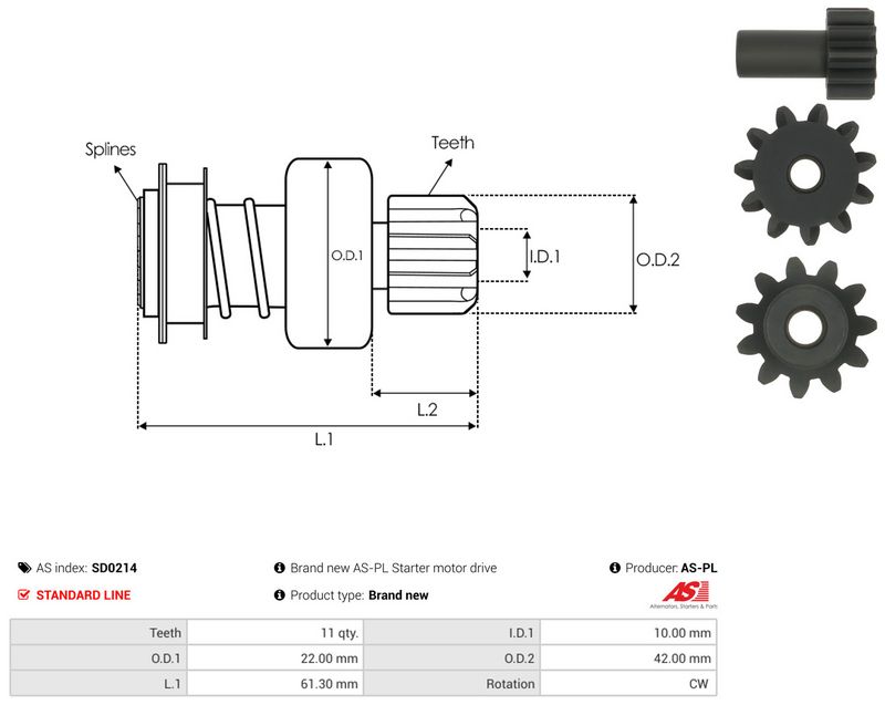 AS-PL SD0214 Freewheel Gear, starter