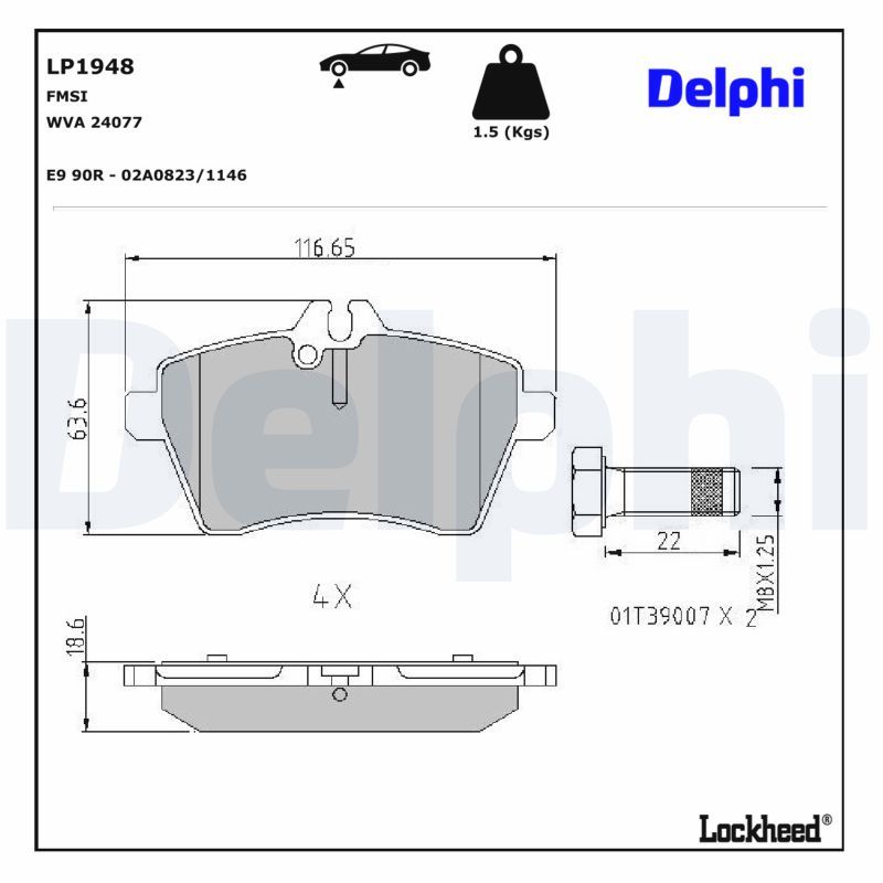 Piduriklotsi komplekt, ketaspidur, DELPHI LP1948