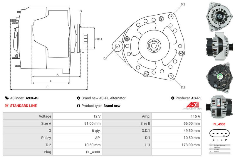 AS-PL A9364S Alternator