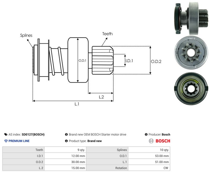 AS-PL SD0127(BOSCH) Freewheel Gear, starter