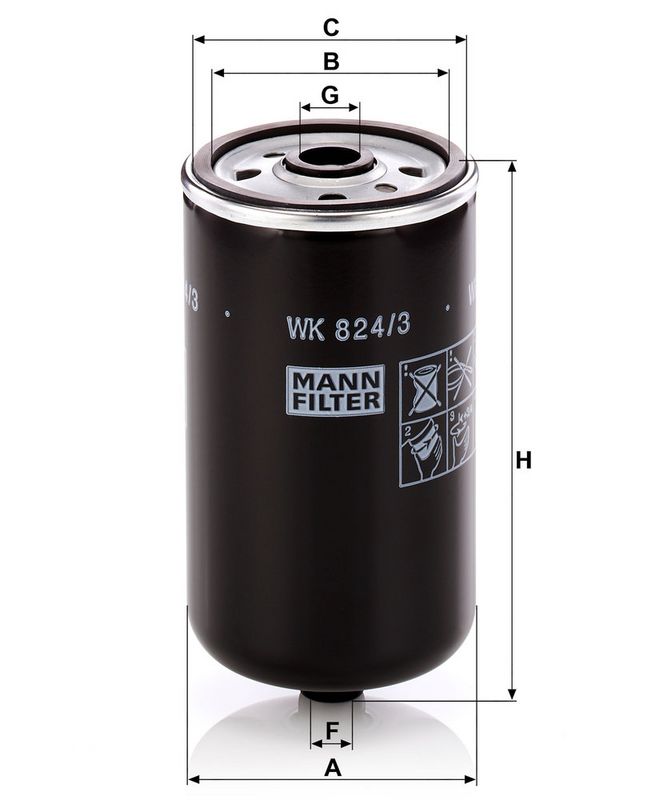 Kütusefilter, MANN-FILTER WK 824, 3