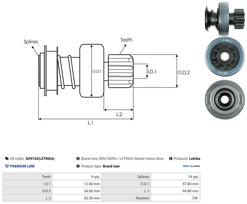 AS-PL SD9152(LETRIKA) Freewheel Gear, starter