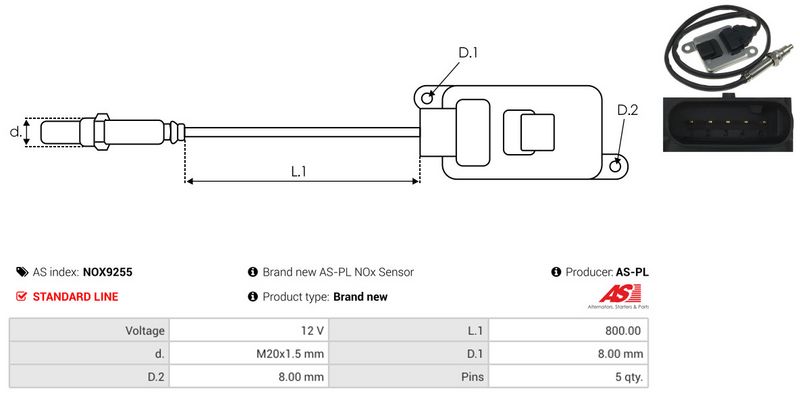 AS-PL NOX9255 NOx Sensor, urea injection