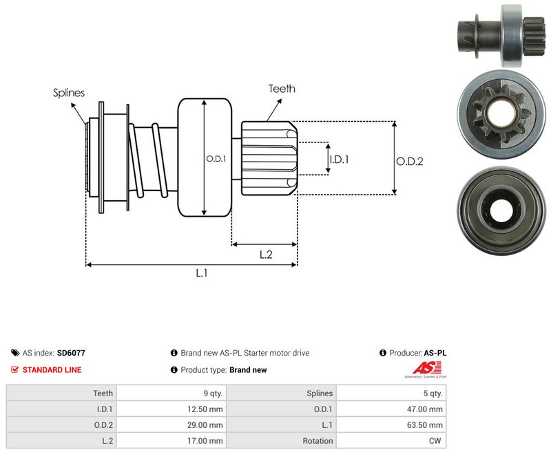 AS-PL SD6077 Freewheel Gear, starter