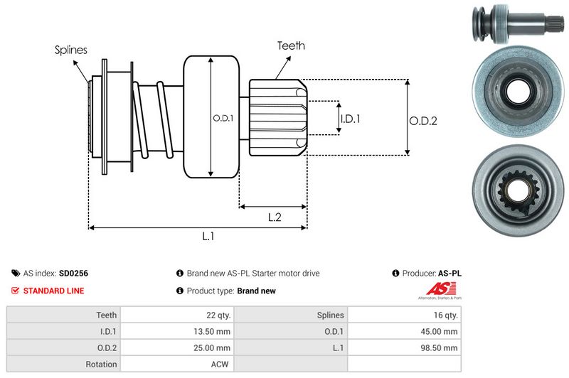 AS-PL SD0256 Freewheel Gear, starter