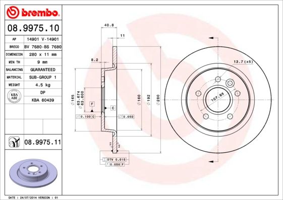 BREMBO féktárcsa 08.9975.11