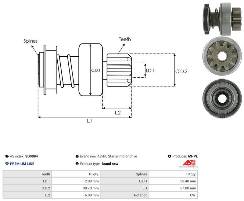 AS-PL SD0084 Freewheel Gear, starter