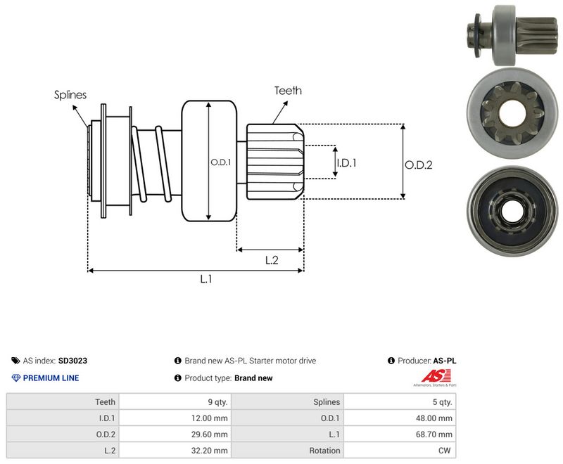 AS-PL SD3023 Freewheel Gear, starter