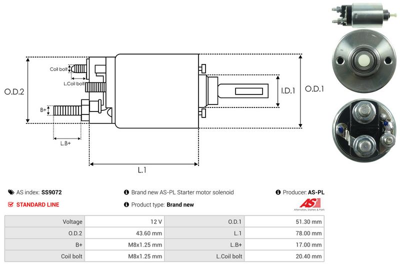 AS-PL SS9072 Solenoid Switch, starter