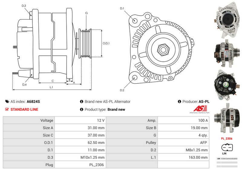 AS-PL A6824S Alternator