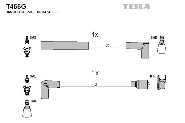 Комплект проводів високої напруги, TESLA Ford Orion, Scorpio, Sierra 82-93 1,4;1,8;2,0), Tesla T466G