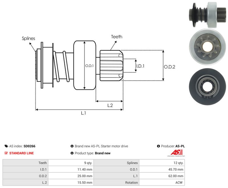 AS-PL SD0266 Freewheel Gear, starter