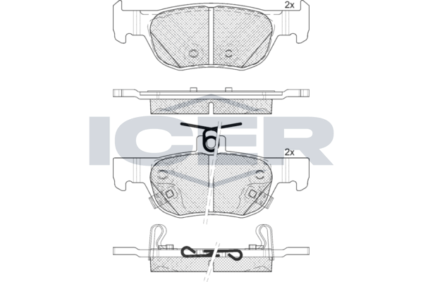 Комплект гальмівних накладок, дискове гальмо, Icer 182374
