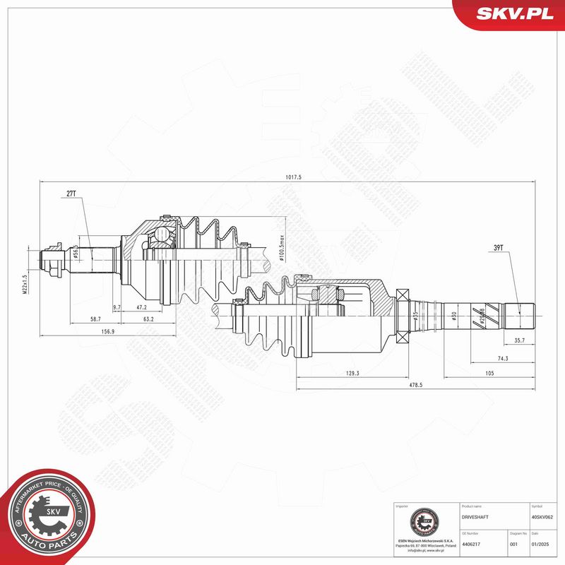 ESEN SKV 40SKV062 Drive Shaft