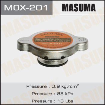 Запірна кришка, бак охолоджувальної рідини, Honda/Mazda/Mitsubishi/Nissan/Subaru/Suzuki/Toyota 0.9 bar (MOX-201) MASUMA, Masuma MOX201