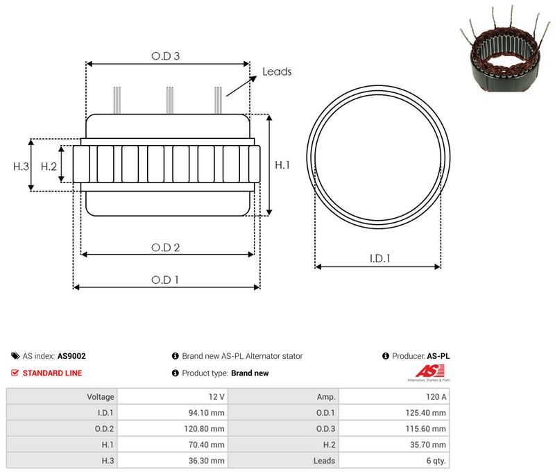 AS-PL AS9002 Stator, alternator