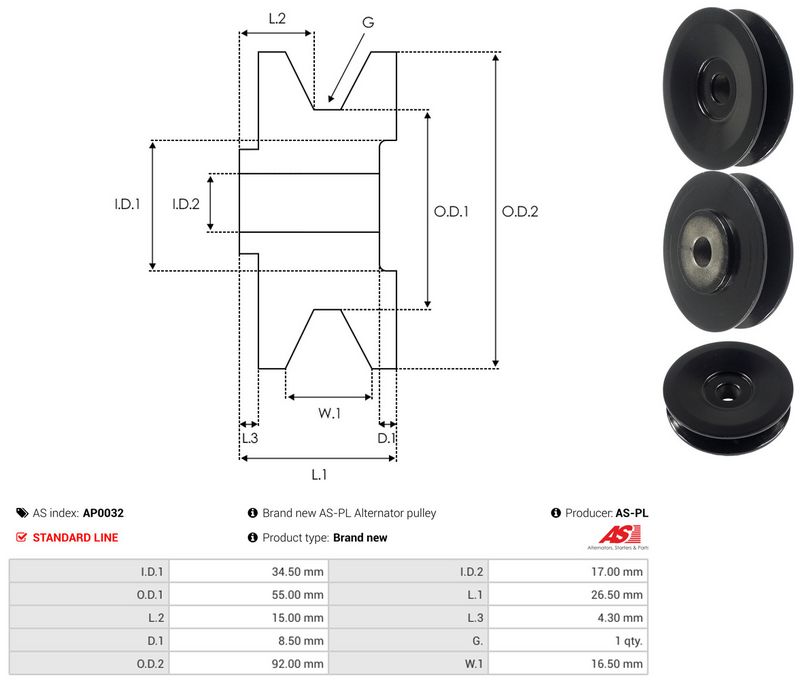AS-PL AP0032 Belt Pulley, alternator