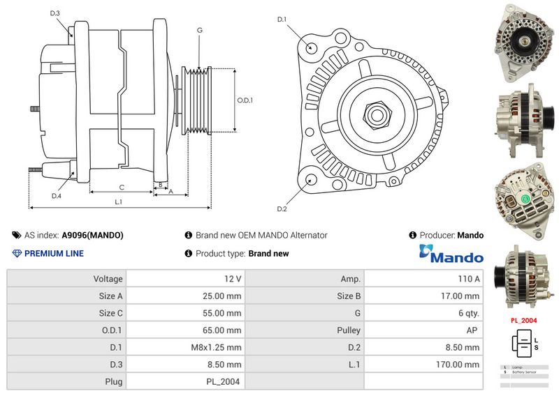 AS-PL A9096(MANDO) Alternator