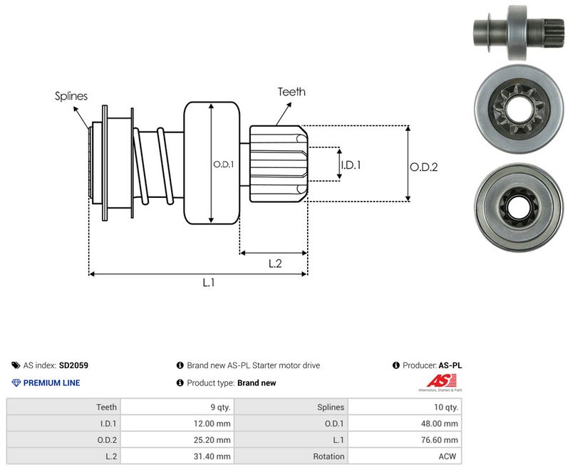 AS-PL SD2059 Freewheel Gear, starter
