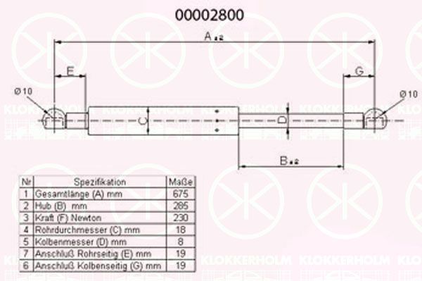 KLOKKERHOLM 00002800 - Gas Spring, bonnet