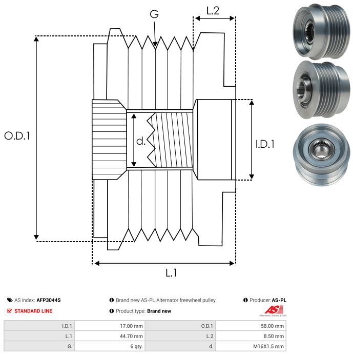 AS-PL AFP3044S Alternator Freewheel Clutch