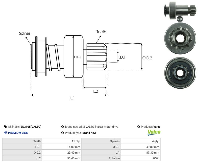 AS-PL SD3105(VALEO) Freewheel Gear, starter