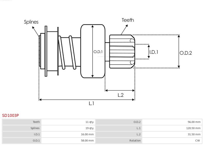 AS-PL SD1003P Freewheel Gear, starter