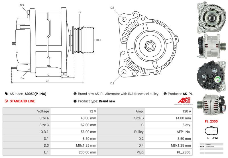 AS-PL A0059(P-INA) Alternator