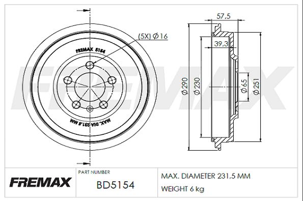 Гальмівний барабан, Fremax BD-5154