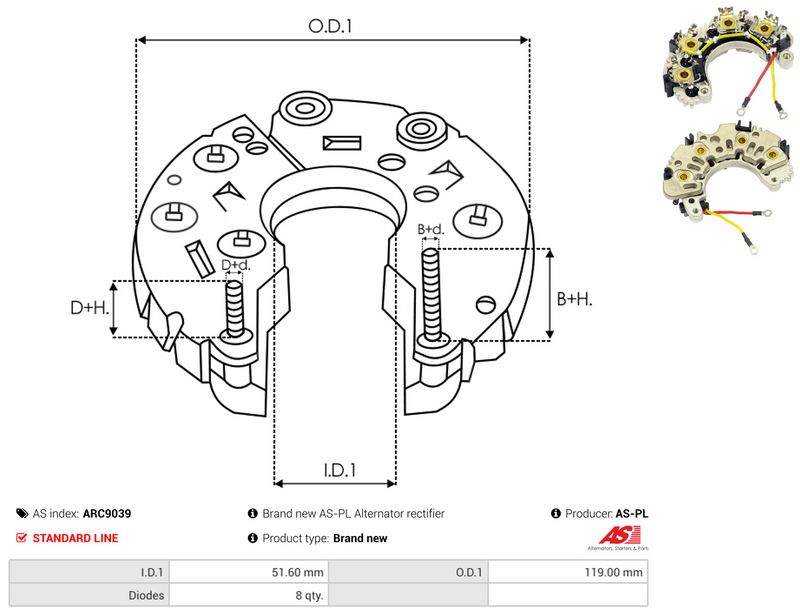 AS-PL ARC9039 Rectifier, alternator