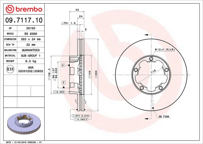 BREMBO 09.7117.10 Stabdžių diskas