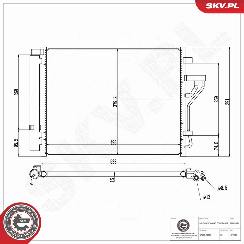 ESEN SKV 86SKV662 Condenser, air conditioning