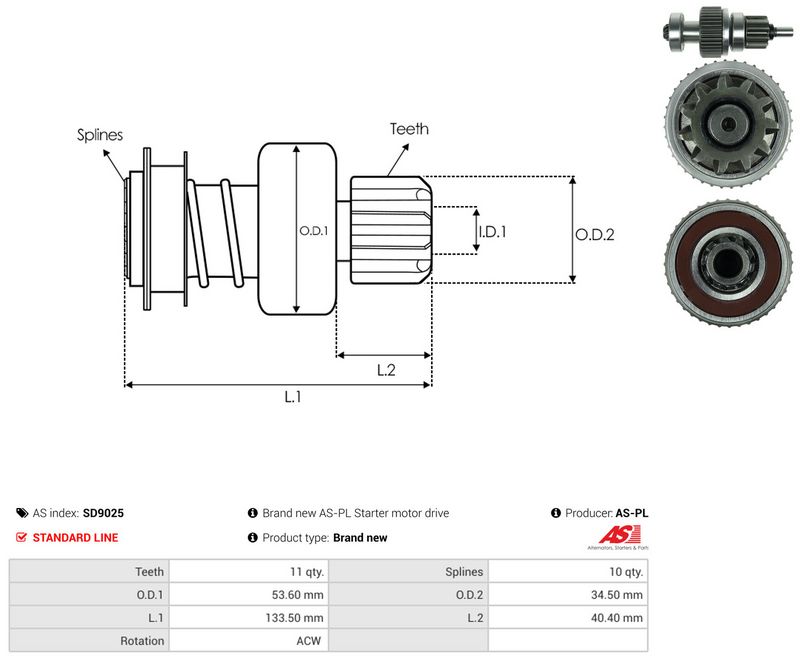 AS-PL SD9025 Freewheel Gear, starter