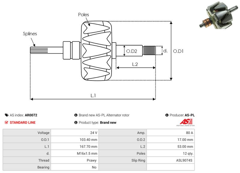 AS-PL AR0072 Rotor, alternator