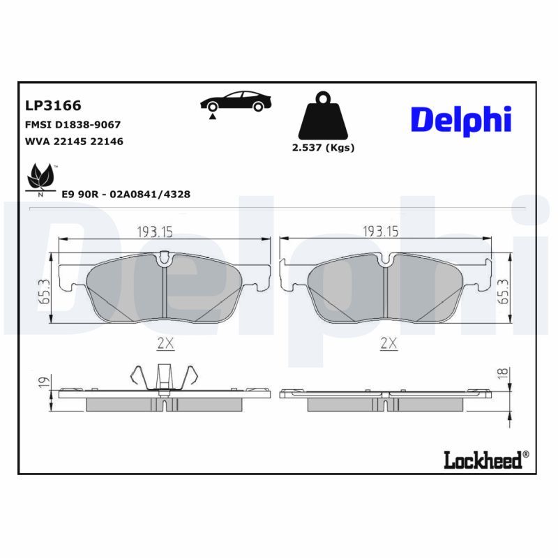 DELPHI LP3166 Brake Pad Set, disc brake