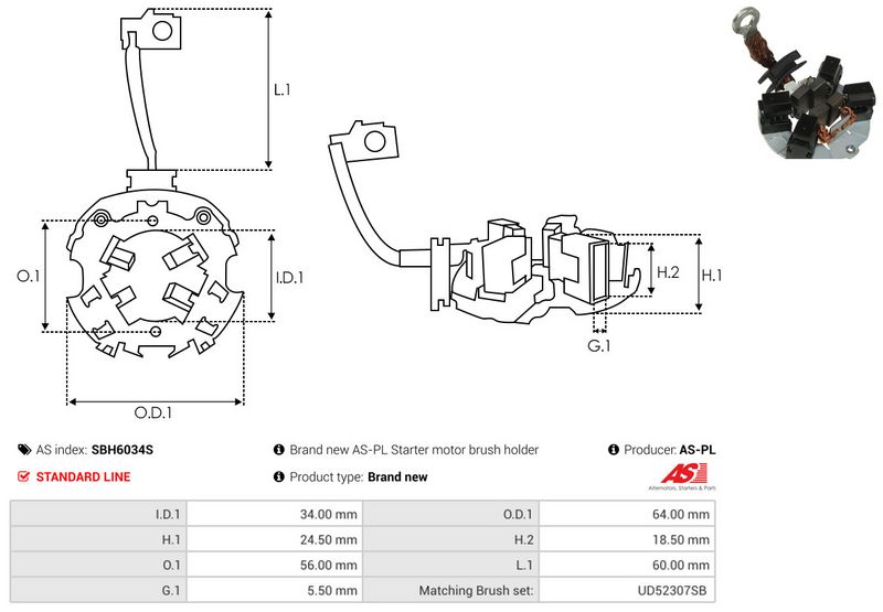Kinnitus, süsinikuharjad, AS-PL SBH6034S